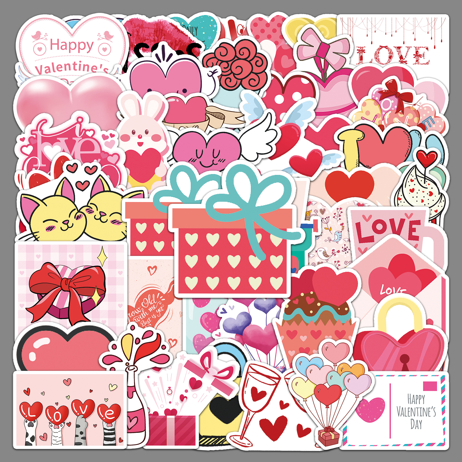 50张甜蜜情人节INS风卡通装饰贴纸行李箱滑板车汽车冰箱防水贴纸