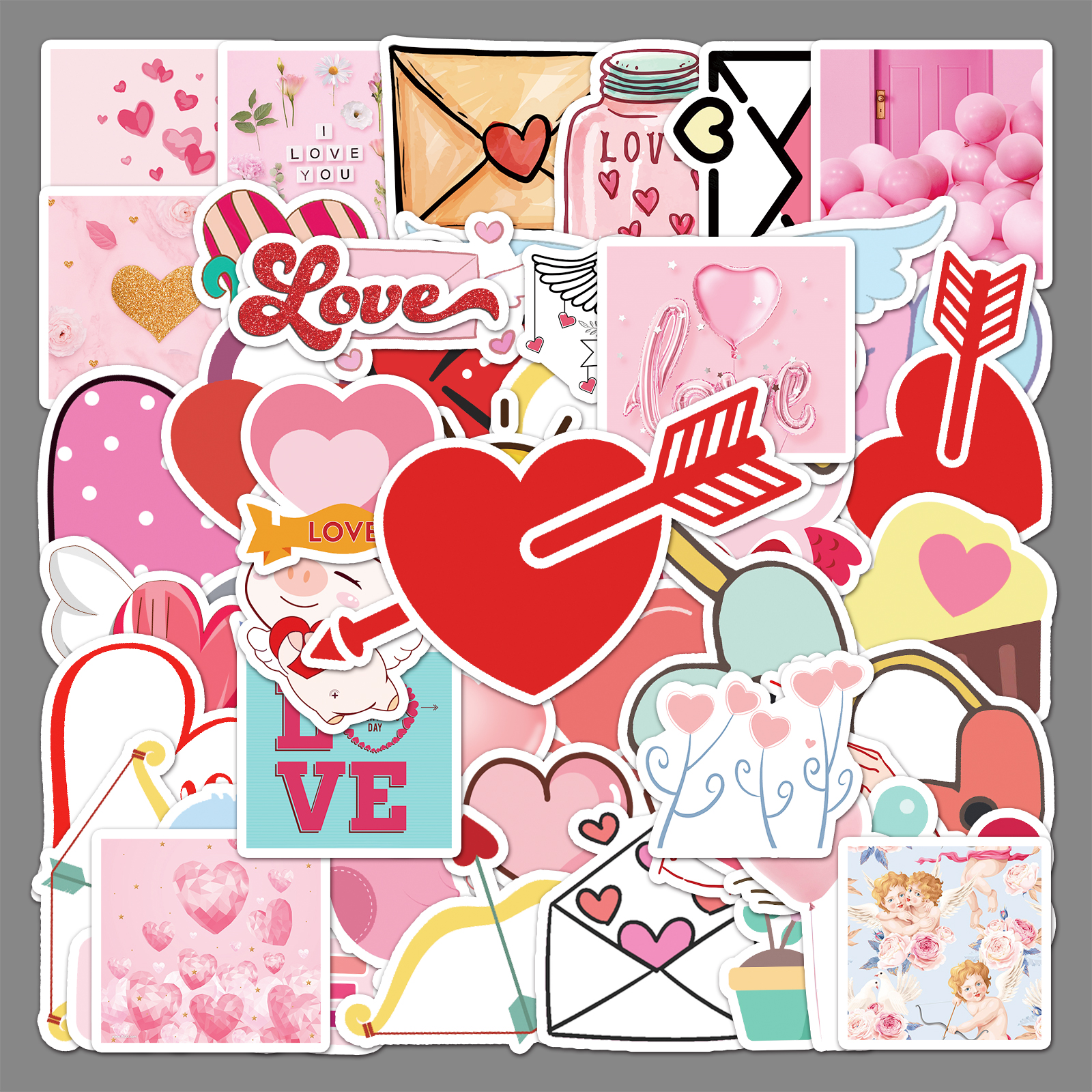 50张卡通DIY甜蜜情人节ins风装饰贴纸行李箱滑板车汽车冰箱贴纸