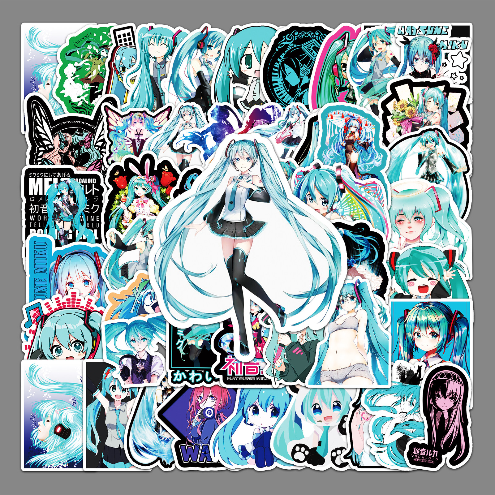 50张虚拟歌手初音未来卡通涂鸦贴纸行李箱笔记本电脑滑板汽车贴纸