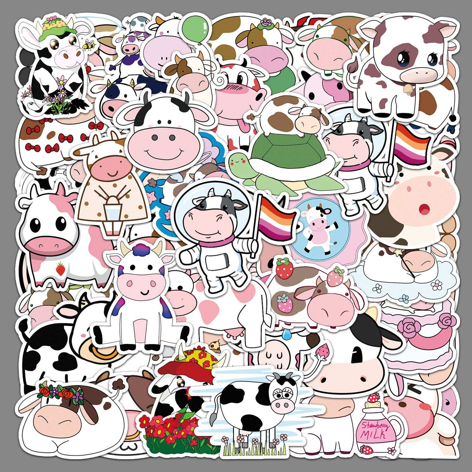 50张卡通奶牛个性diy贴纸滑板车行李箱摩托车冰箱汽车创意贴纸