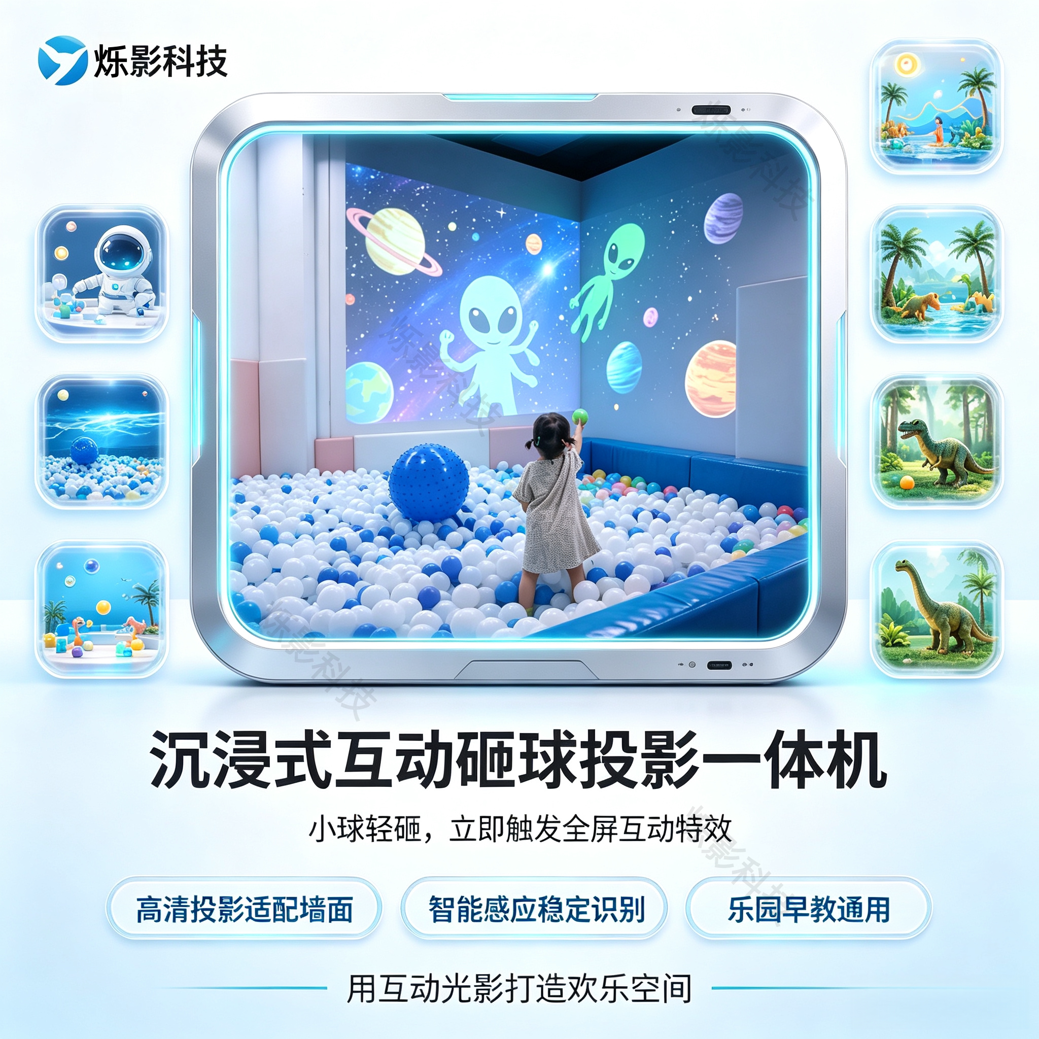 沉浸式砸球互动一体机搭载全息投影互动投影双技术趣味光影游戏适配乐园商超多人同步游玩画面炫酷氛围感拉满