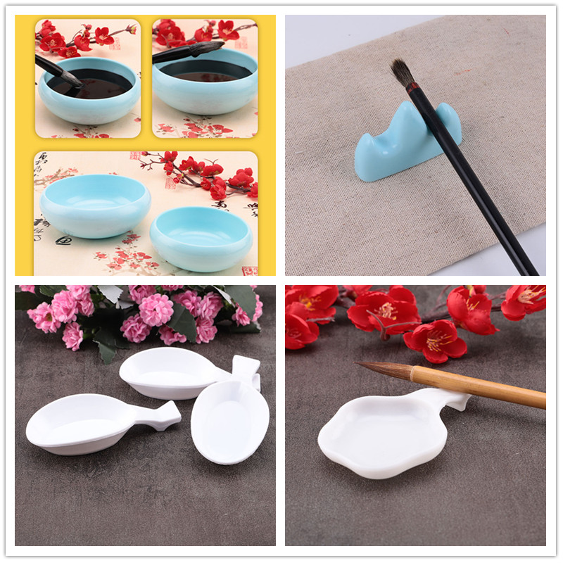 仿陶瓷塑料笔洗笔山笔架笔搁书法