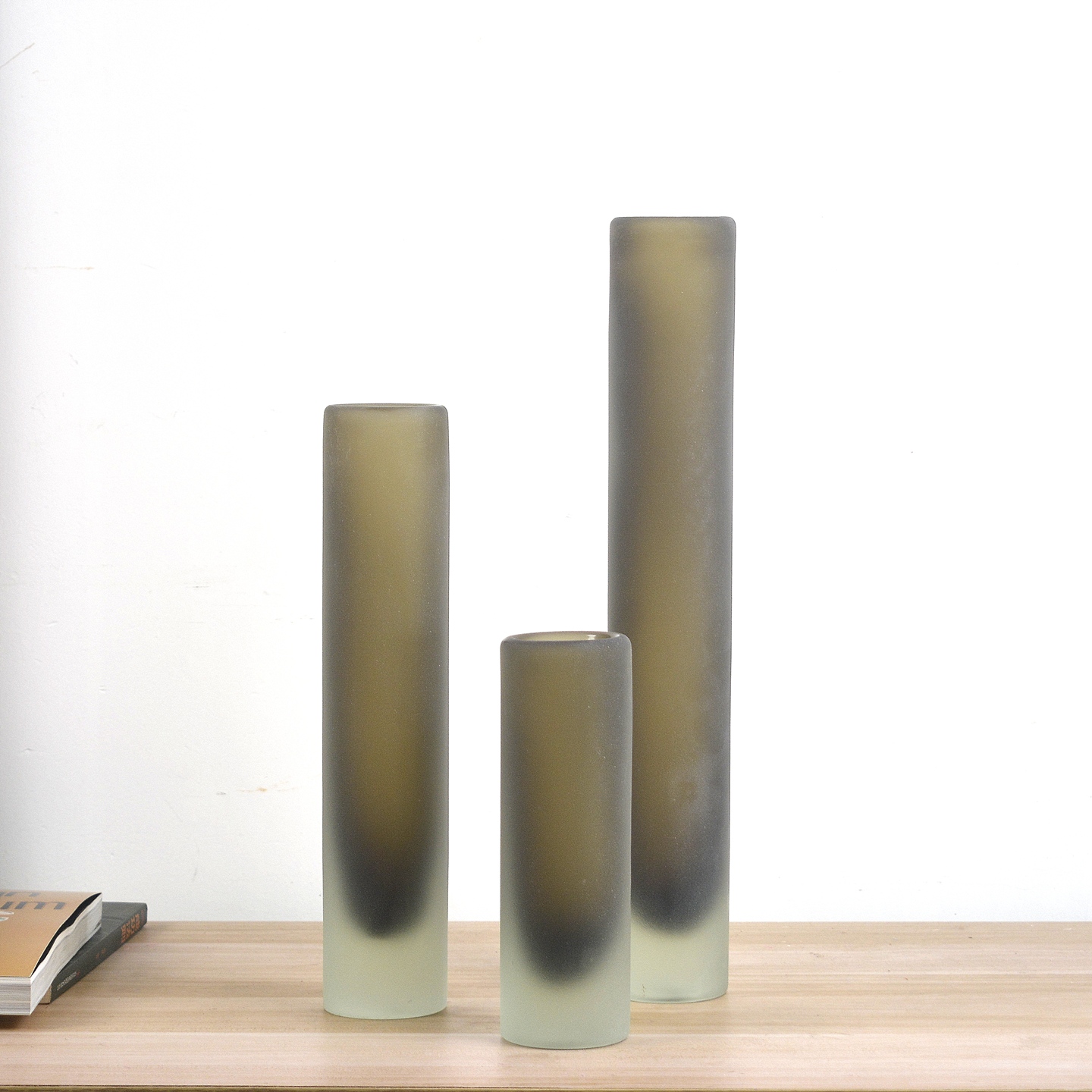 北欧高级感直筒花瓶磨砂玻璃艺术摆件轻奢客厅玄关插花水培瓶装饰