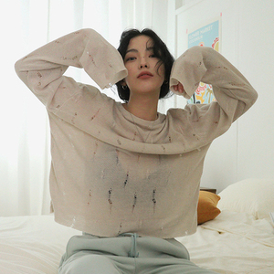 现stylenanda韩国代购正品23夏微透时尚个性破洞设计罩衫针织衫