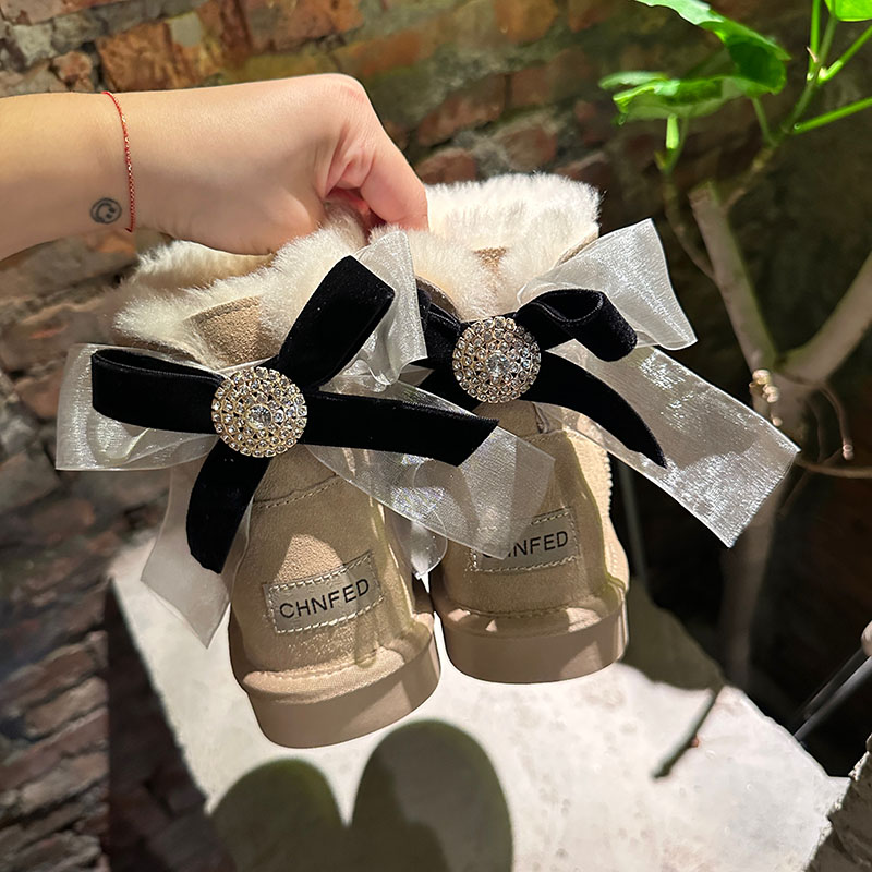 羊皮毛一体蝴蝶结雪地靴女冬季