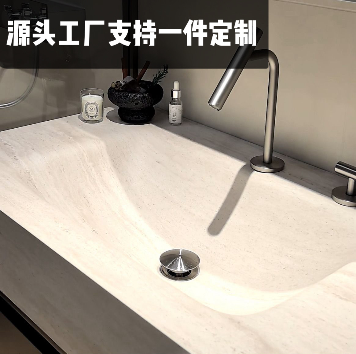 品牌新岩素岩板热弯一体盆源头工厂定制洗脸盆双盆异形切角下挂图片