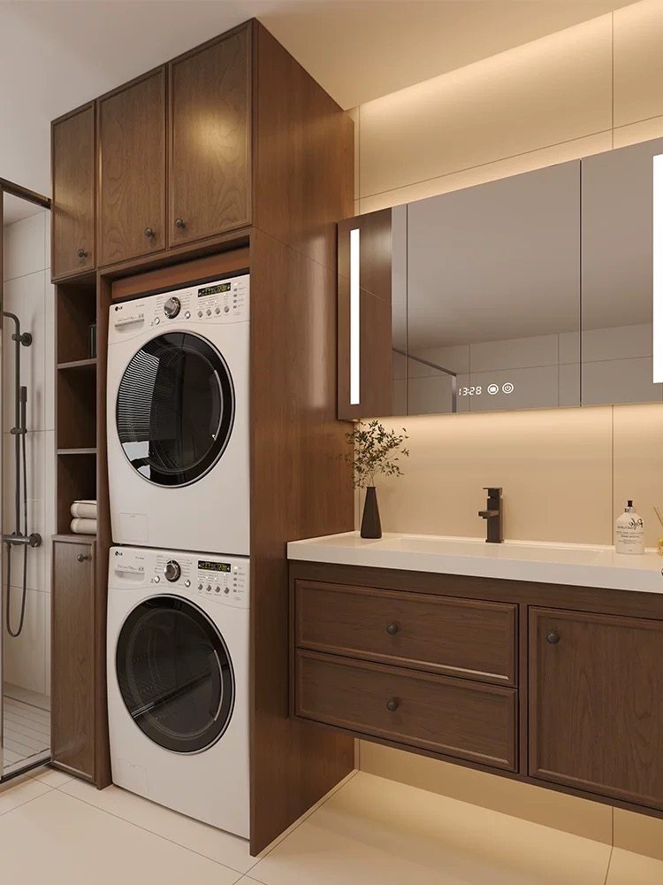 中古风浴室柜定制落地浴室柜防水防潮洗衣机柜一体洗烘套装组合柜,家装主材,浴室柜组合,淘宝优惠券,粉丝福利购,淘宝优惠卷