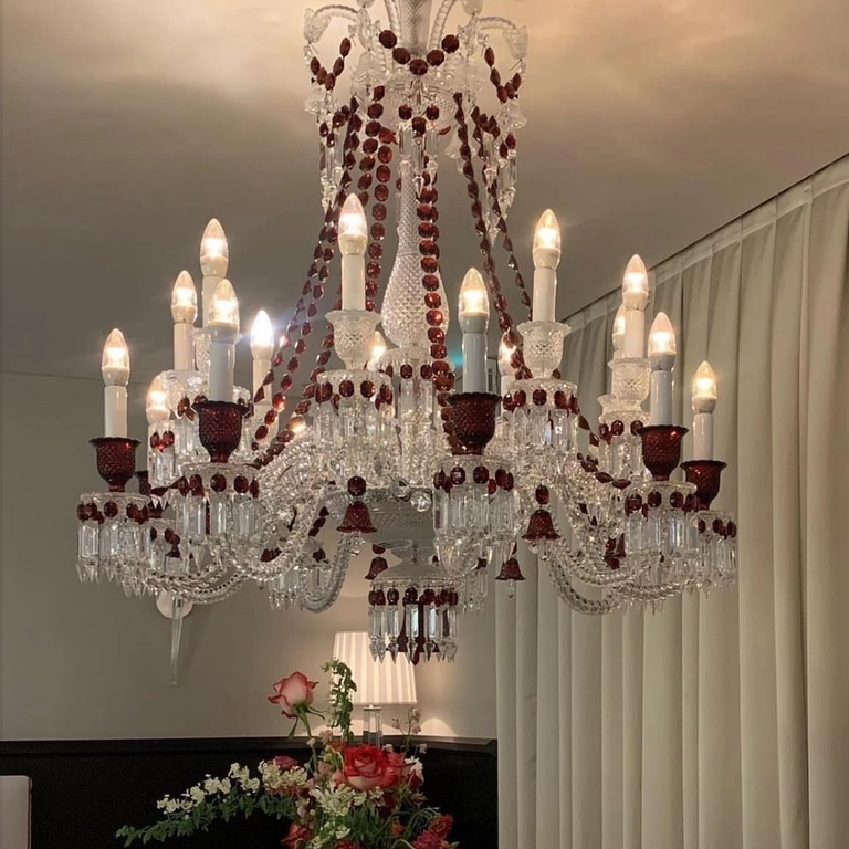 法式巴卡la水晶灯高端别墅住宅挑空客厅卧室奢华餐厅红色枝型吊灯