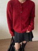 毛衣外套女均码 韩国货现货2025秋冬新款 洋气圆领单排扣针织开衫