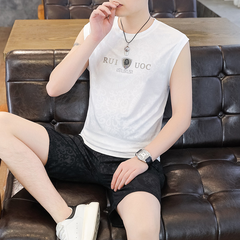 夏季睡衣男士冰丝背心薄款无袖夏天可外穿男款凉感透气家居服套装