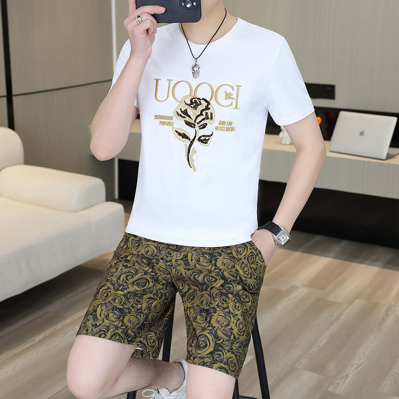 可外穿2026新款欧版轻奢睡衣男士夏季青年短袖短裤时尚套装家居服