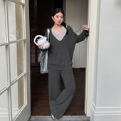 三件套 女装 大码 挂脖背心慵懒高级感毛衣休闲裤 早秋氛围感穿搭套装