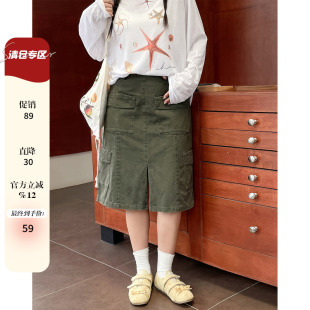 胖mm复古工装 大码 牛仔半身裙 裙子质感高级感女装 小草微胖定制夏季