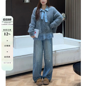 设计感显瘦带钻爆闪阔腿裤 春款 子 女大码 2026满天星烫钻重工牛仔裤