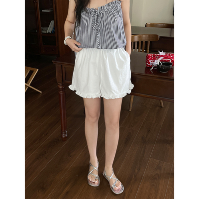 小草宽松定制花边短裤设计感胖mm大码女装新款韩版独特超好看裤子