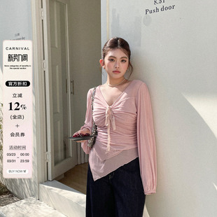 衬衣女2026早春别致很仙 网纱系带显瘦长袖 上衣 绝美春装 胖mm大码