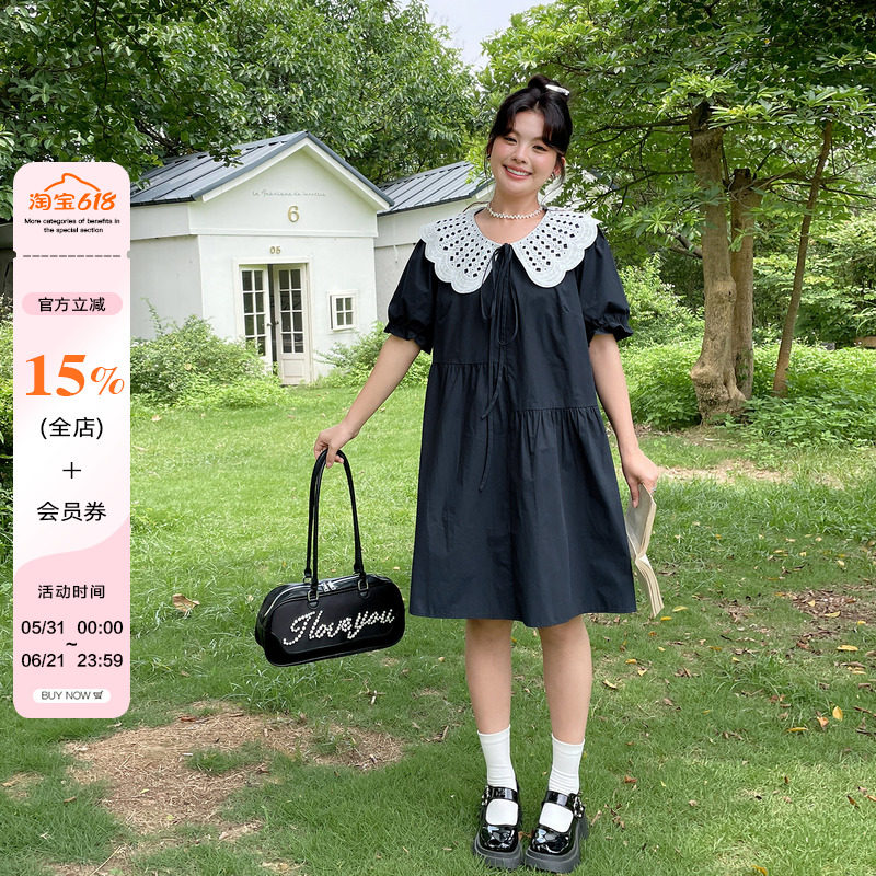 2026夏季穿搭娃娃领洋气减龄连衣裙显瘦大码女装胖mm遮肚藏肉裙子