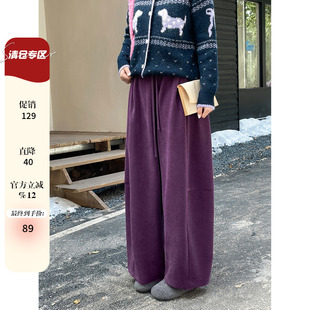 子梨型身材粗腿宽胯胖mm显瘦弯刀休闲卫裤 灯芯绒厚裤 女装 秋冬大码