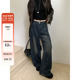 拖地裤 大码 复古重工烫钻牛仔裤 女秋冬加绒高腰显瘦阔腿裤 女装 美式