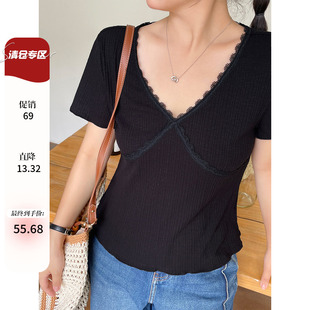 法式 2025夏季 穿搭正肩独特超好看t恤胖mm大码 女装 上衣 绝美短款