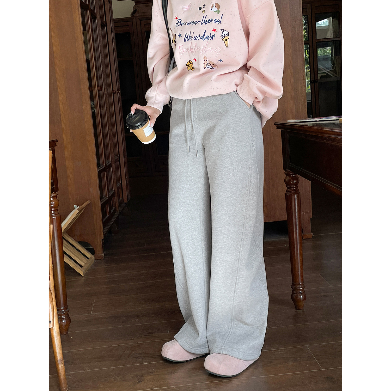 2025深冬独特超好看休闲阔腿裤子大码女装胖mm巨显瘦加绒加厚卫裤,女装/女士精品,卫裤,淘宝优惠券,粉丝福利购,淘宝优惠卷