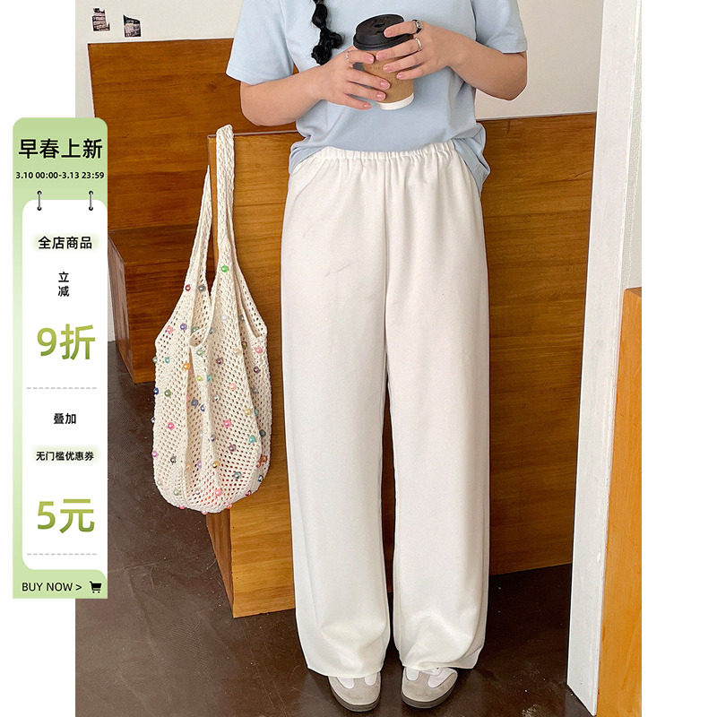 夏装女装2025新款裤子梨型身材粗腿宽胯大码胖mm宽松款直筒休闲裤