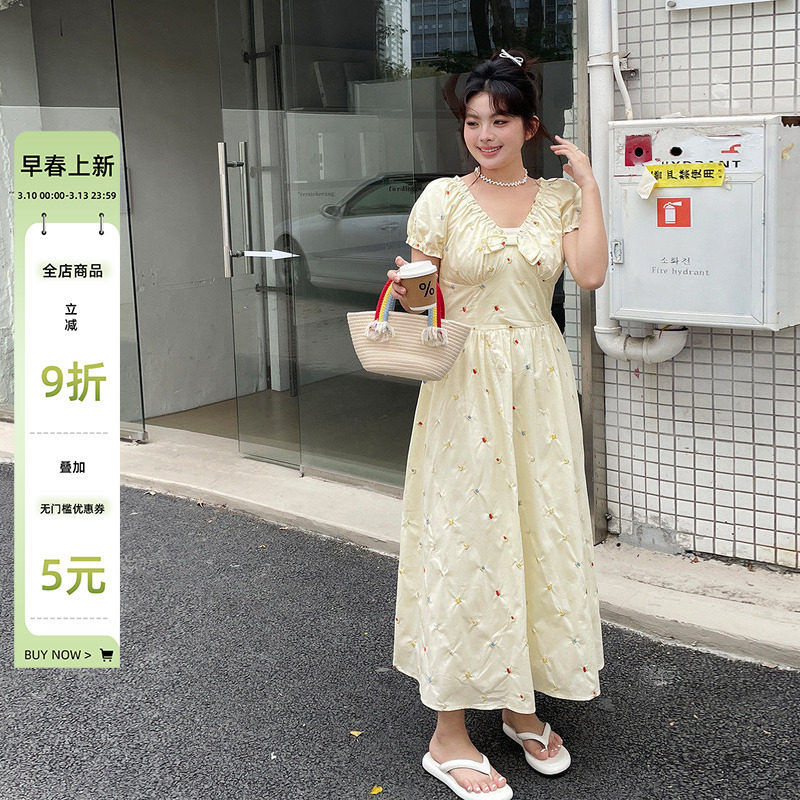 夏装女装2025新款法式复古绣花连衣裙大码胖mm超好看独特漂亮裙子