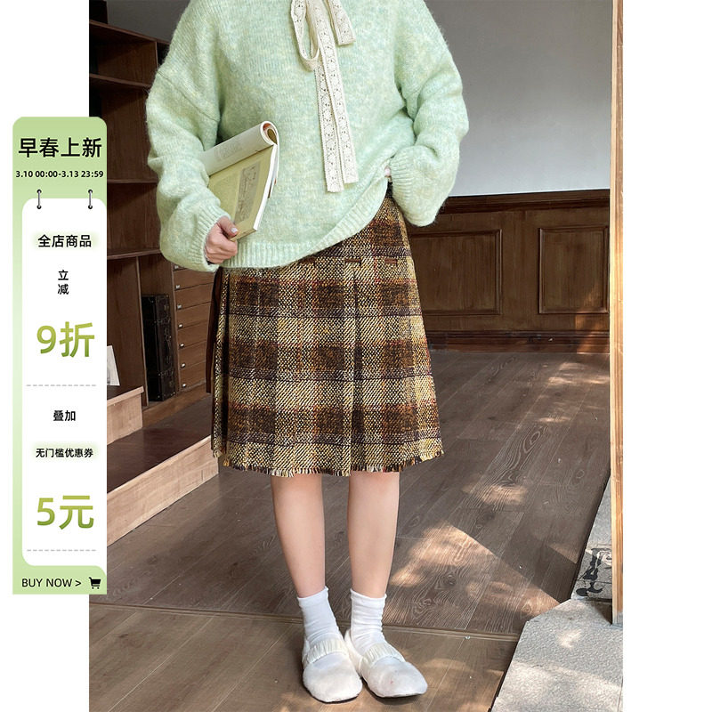 大码女装胖mm绝美巨好看的冬装格纹半身裙2026春季新款加厚短裙子