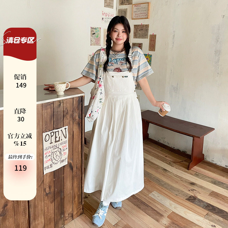 夏装女装2025新款设计感复古连衣裙显瘦大码胖mm韩系宽松背带裙