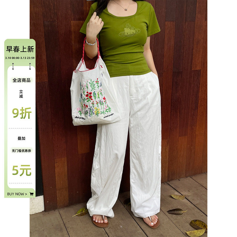 大码女装夏2025新款夏日轻薄裤子弯刀胖mm显瘦宽松直筒垂感休闲裤