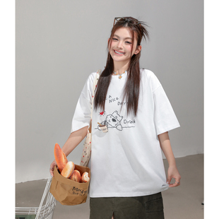 大码女装胖mm超火小众不撞款上衣设计感宽松遮肚子显瘦短袖t恤夏