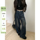 女装 美式 复古重工烫钻牛仔裤 春季 拖地裤 大码 女高腰显瘦阔腿裤 新款