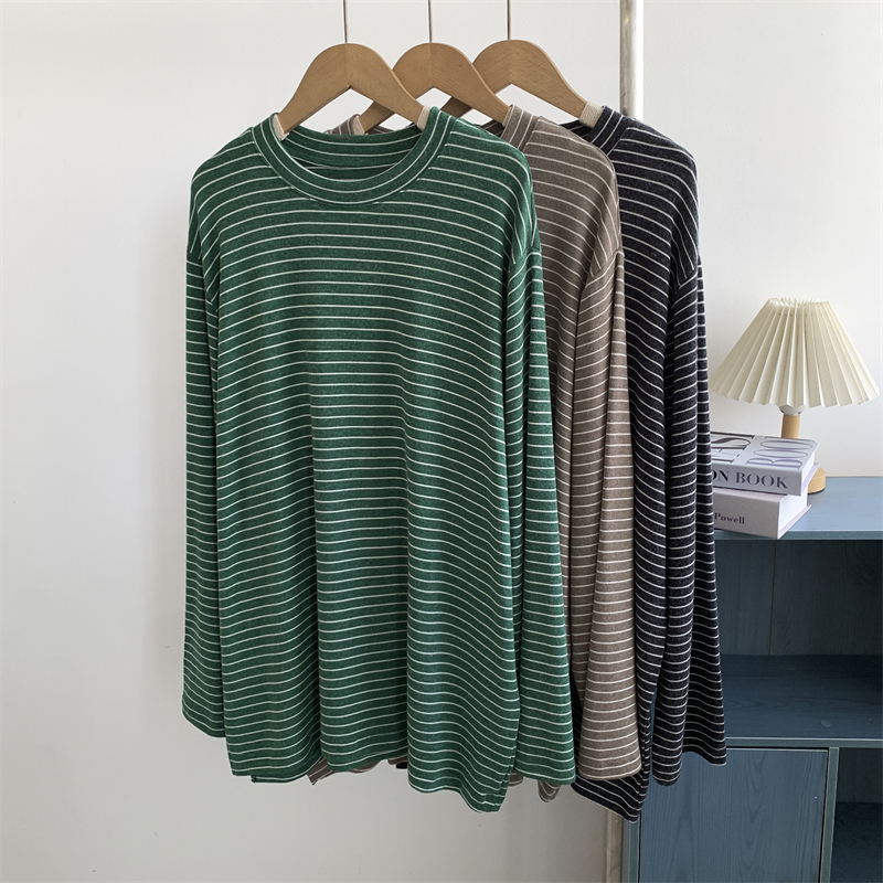 垂感大码宽松圆领条纹长袖打底衫女软糯练功服舞蹈服集训服上衣