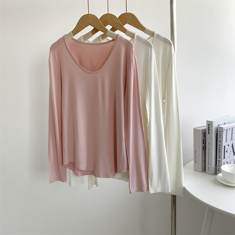 莫代尔圆领打底衫女初秋薄款纯色宽松上衣女舞蹈服练功服女现代舞