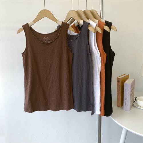 透气纯色竹节棉工字背心女夏季韩版百搭宽松显瘦无袖T恤打底吊带
