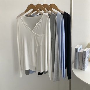 现代舞蹈服女V领莫代尔长袖 T恤宽松穿搭日常形体舞训练服艺考服装