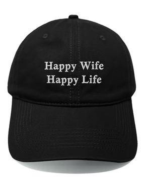 Happy Wife Happy Life刺绣棒球帽女纯棉软顶鸭舌帽复古遮阳帽子