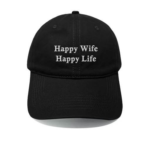 Happy Wife Happy Life刺绣棒球帽女纯棉软顶鸭舌帽复古遮阳帽子