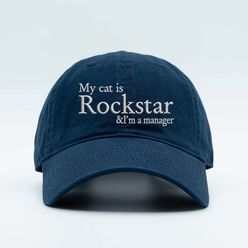 My cat is Rockstar 刺绣棒球帽 易梦玲同款帽子 纯棉软顶鸭舌帽