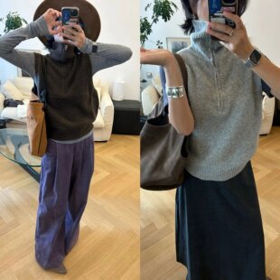 毛衣背心 白夜森林 大翻领两种穿法无袖 英伦风高领 时髦 不退不换