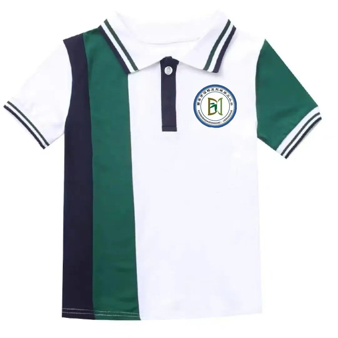 西安市灞桥区东城第二小学夏季短袖T恤纯棉小学生班服校服Polo衫