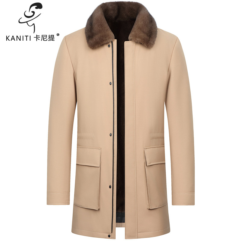 卡尼提北美咖啡貂内胆水貂皮翻领尼克服商务冬装高端真皮皮草大衣