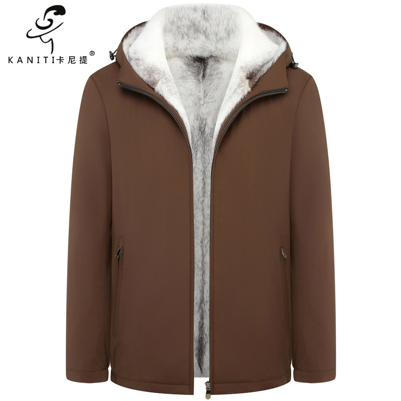 丹麦十字水貂内胆男连帽派克服真皮毛一体皮貂皮大衣商务休闲冬装