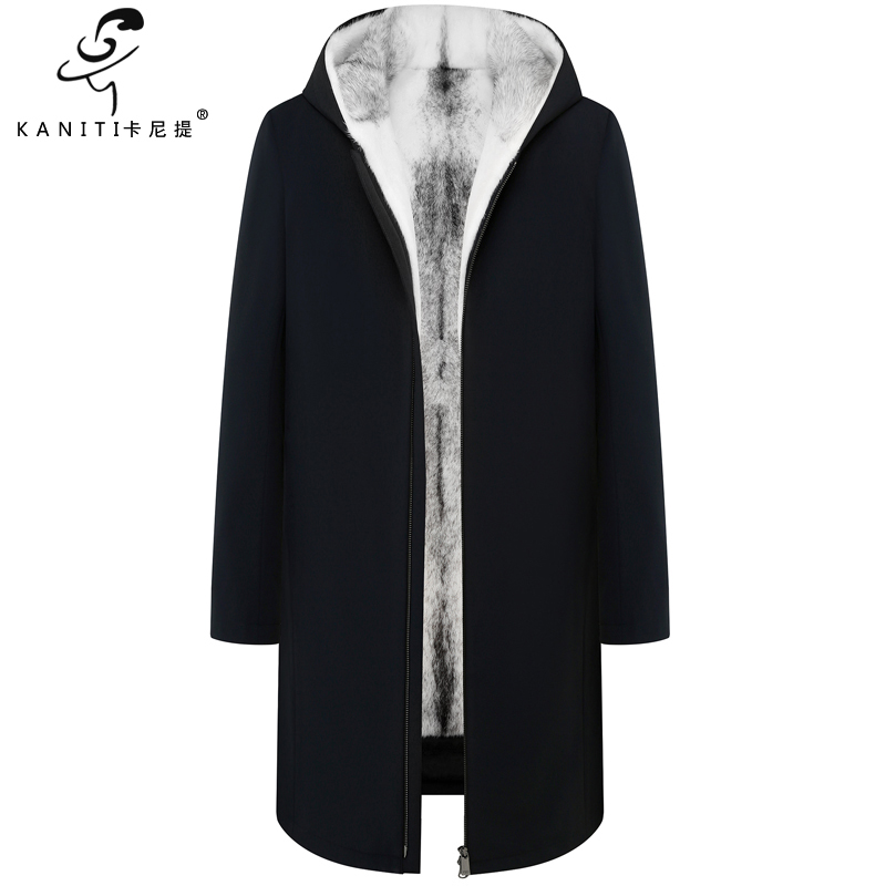 卡尼提黑色中长款貂皮大衣皮草