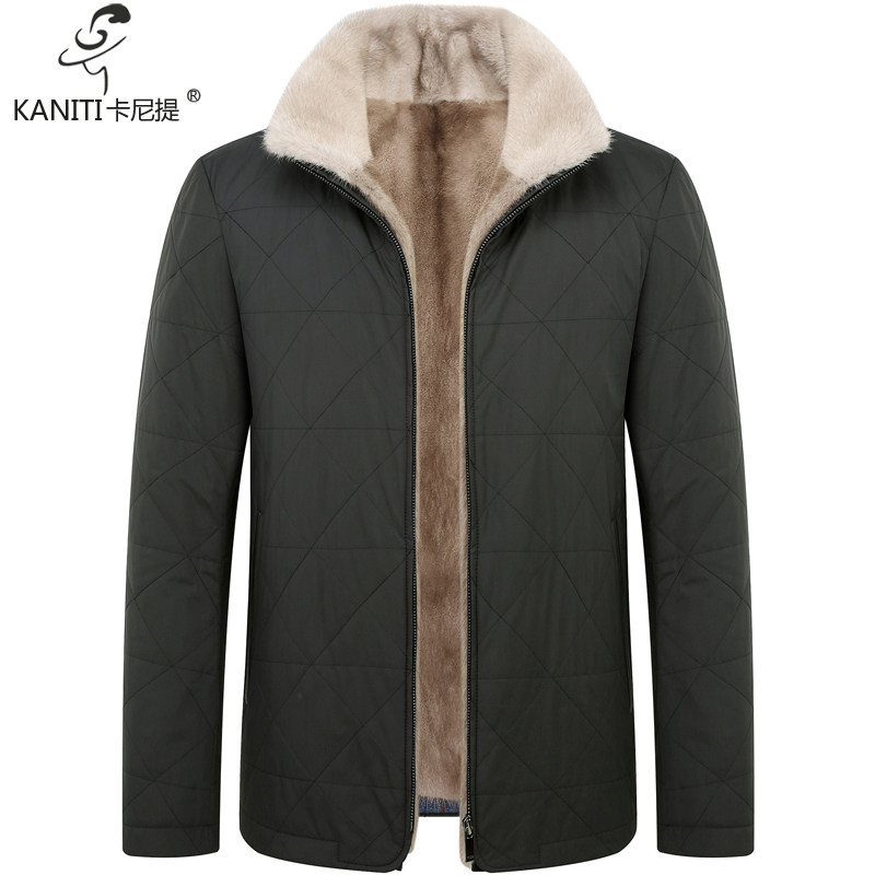 轻柔款进口银兰水貂内胆男士尼克服翻领短款商务休闲冬季保暖夹克