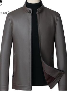 轻奢新西兰鹿皮灰色小夹克男立领拉链拉链款修身秋冬单皮真皮皮衣