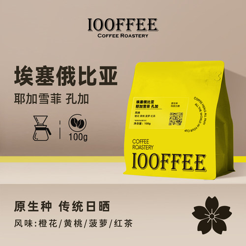 百啡待兴 埃塞俄比亚 耶加雪菲孔加原生种日晒手冲咖啡豆100g浅烘