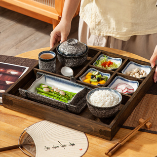日式 带托盘 民宿早餐餐具酒店餐厅餐具分格餐盘食盒会所月子餐套装