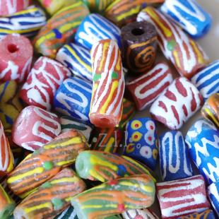 彩色线条波点手绘非洲进口琉璃管珠大孔diy原材料进口散珠