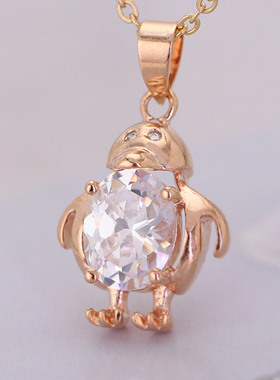 大锆钻企鹅吊坠子海洋饰品镶嵌透明白色水钻可爱女生不含锁骨链金